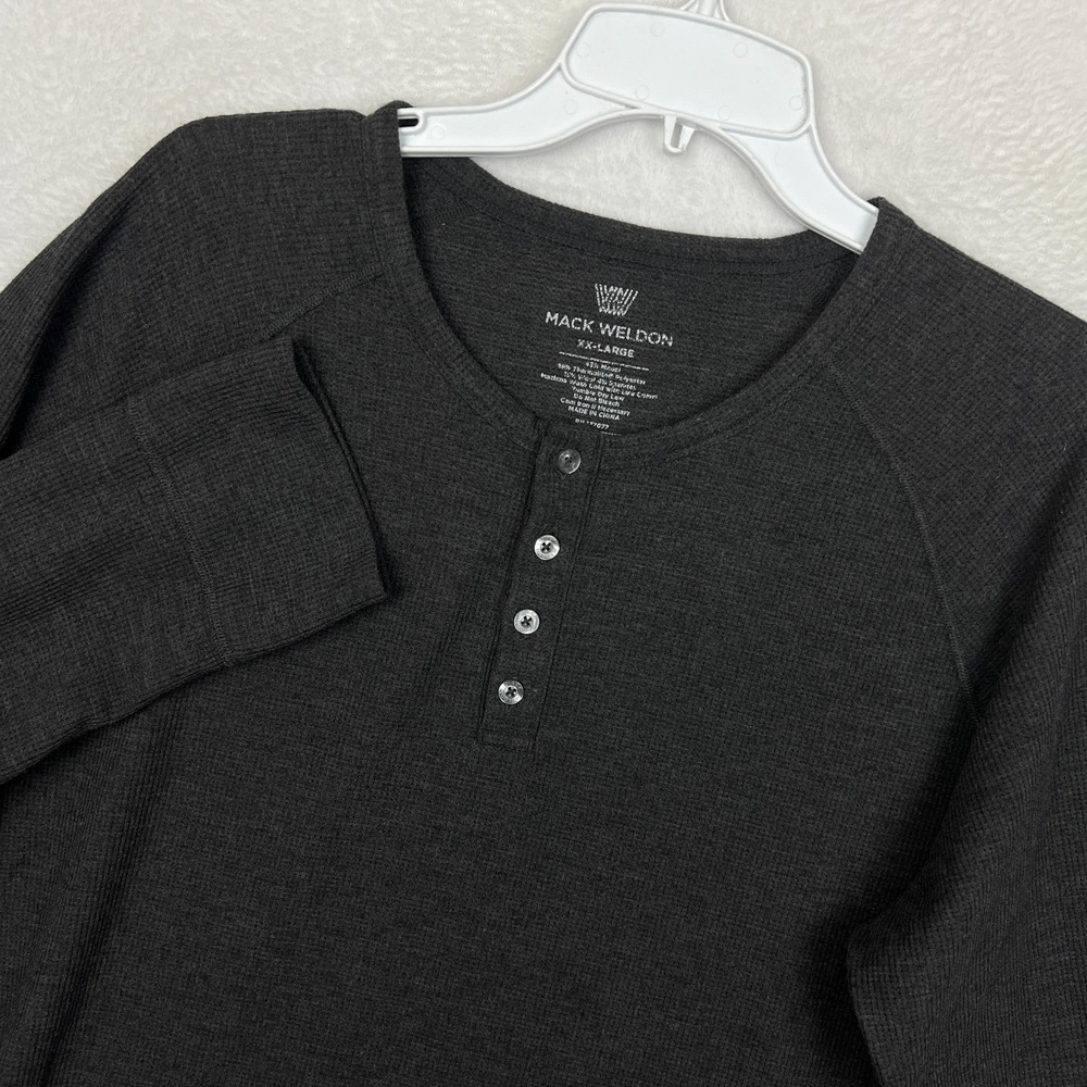 Mack Weldon Henley Thermal Long Sleeve Shirt Mens 2XL Dark Gray Knit